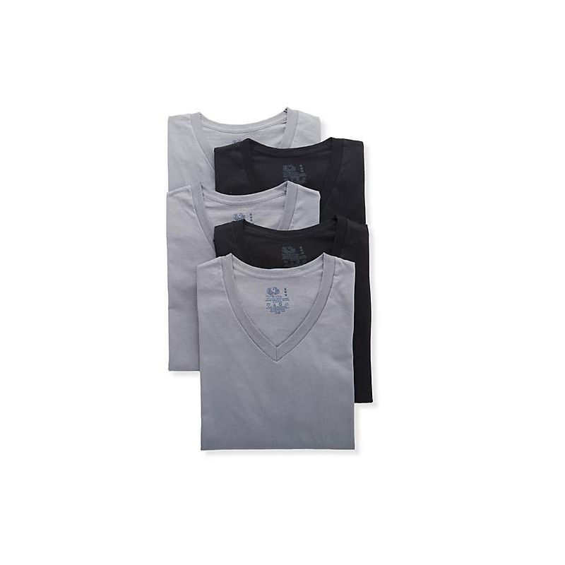 Fruit Of The Loom 4Pk Men's Stay Tucked V-Neck Cotton T-Shirt Cotton No Tag Black/Grey Combo, 4 of 5