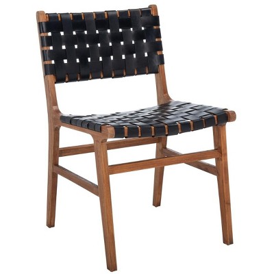 Taika Black Woven Leather and Natural Wood Dining Chair Set