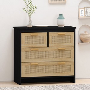 Rattan Nightstand, Night Stand with 4 Drawers, 31.5 Inch Bedside End Table for Bedroom, Side Table, Boho Style - 1 of 4