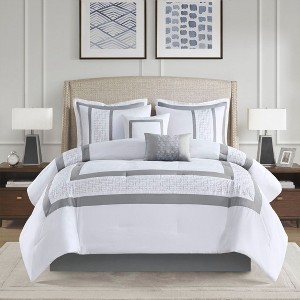 Okak Queen/King 8-Piece Classic Pattern Embroidered Bed Comforter Set with Decorative Pillow,Comfortable Quilt Bedding Sets,Machine Washable - 1 of 4