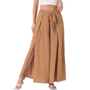 INSPIRE CHIC Women's High Slit Hem High Waist Casual Wide Leg Long Palazzo Pants - 1 of 4
