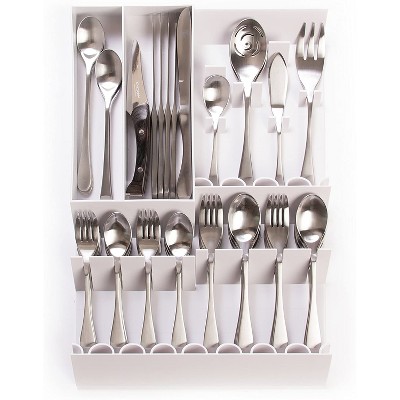 Knork ABS Plastic Kitchen Flatware Silverware Drawer Flexible Storage Tray Organizer Solution with Serving Set Space, White