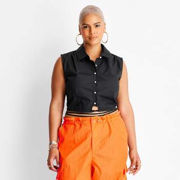 Women's Collared Wrap Around Waist Tie Cropped Top - Future Collective™ with Alani Noelle Black 4X
