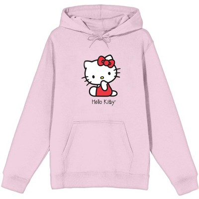 Hello Kitty Red Sitting Kitty Long Sleeve Cradle Pink Adult Hooded Sweatshirt