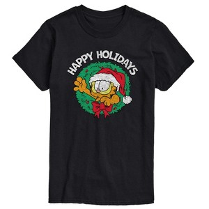 Men's - Garfield - Happy Holidays Wreath Christmas Short Sleeve Graphic T-Shirt - 1 of 4