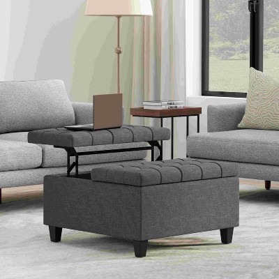 CAVINAS Square Storage Ottoman Bench,Storage Ottoman with Lift Lids and Stitched Tuft Design for Living Room,Bedroom