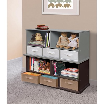 Espresso MDF Kids Storage Shelf with Fabric Baskets