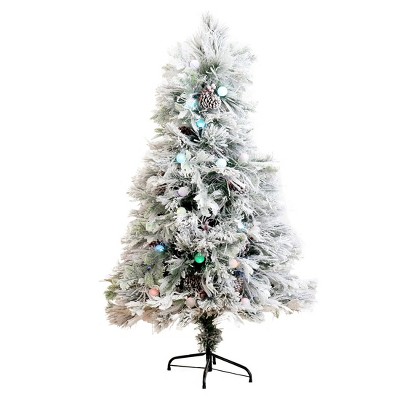 Nearly Natural 5-ft Flocked Pre-Lit Fiber Optic Artificial Pinecone & Berries Christmas Tree with 50 Colorful Bubble-Gum LED Lights