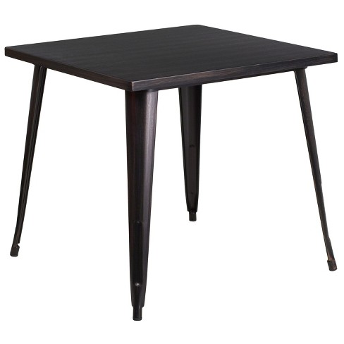 Emma and Oliver Commercial Grade 31.75" Square Black-Antique Gold Metal Indoor-Outdoor Table - image 1 of 2