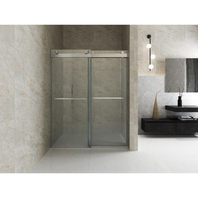 Sliding Frameless Soft-Close Shower Door, 56"-60"Wx76"H, 3/8 Inches (10mm) Thick Tampered Glass Bathroom Doors, Reversible Installation, Chrome Finish