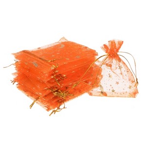 Unique Bargains Moon Star Printed Drawstring Mini Gift Candy Christmas Organza Bags 100 Pcs - 1 of 4