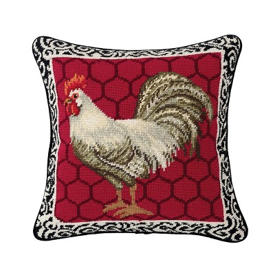 C&F Home 14" x 14" Red Black & White Rooster Needlepoint Throw Pillow