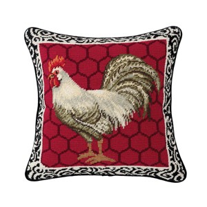 C&F Home 14" x 14" Red Black & White Rooster Needlepoint Throw Pillow - 1 of 4