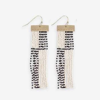 Ink+Alloy Lana Rectangle Hanger Colorblocks With Stripes Beaded Fringe Earrings