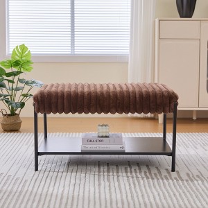 NicBex 30.7" Upholstered Faux Fur Ottoman Coffee Table with Black Metal Legs & Wooden Open Shelf, Multi-Functional Footrest for Living Room - 1 of 4