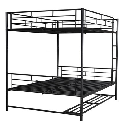 NicBex Full Over Full Bunk Bed with Guardrail and Shelf,Rubber Wood Loft Bed with Ladder and Converts to 2 Twin Beds,Bunk Beds for Bedroom,Black