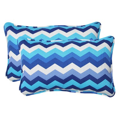 2pc Rectangular Outdoor Decorative Throw Pillow Set - Blue/White - Pillow Perfect