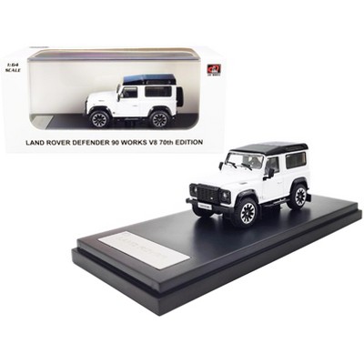 Land Rover Defender 90 Works V8 White with Black Top "70th Edition" 1/64 Diecast Model Car by LCD Models