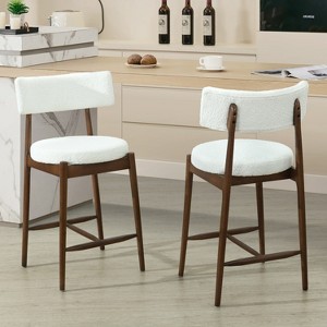KWPZQEB Bar Stool Set of 2, Upholstered Kitchen Bar Stools with Back, Mid Century Barstools with Wood Legs for Kitchen Island Dining Room - 1 of 4
