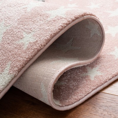 Handmade Pink and Grey Square Kids Rug, 5'3"