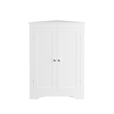 FONTOI Floor Corner Cabinet with 2 Doors & Adjustable Shelves, Narrow Cabinet Organizer for Bathroom, Kitchen, Living Room, White, 12.4"*31.89"*23.62"