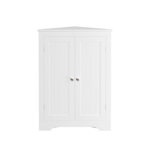 FONTOI Floor Corner Cabinet with 2 Doors & Adjustable Shelves, Narrow Cabinet Organizer for Bathroom, Kitchen, Living Room, White, 12.4"*31.89"*23.62" - 1 of 4