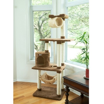 Tan Freestanding Cat Tree with Sisal Scratch Posts and Hammock