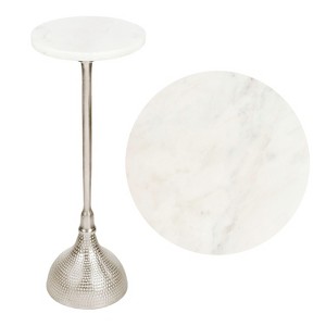 JONATHAN Y Ava 23.75" Art Deco Contemporary Metal Pedestal Drink Table & Decorative End Table with White Marble Round Top & Hammered Base - 1 of 4