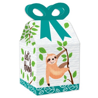 Big Dot of Happiness Let's Hang - Sloth - Square Favor Gift Boxes - Baby Shower or Birthday Party Bow Boxes - Set of 12