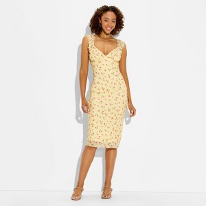 Women's Ruffle Sleeve Midi A-Line Dress - Wild Fable Yellow Floral S :  Target
