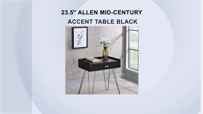 27" Round Black Wood & Metal Allen Accent Table with Storage