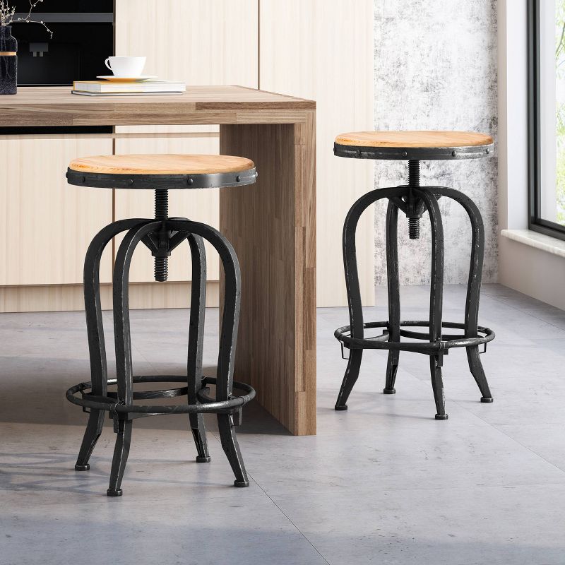 Set of 2 Farmdale Industrial Adjustable Swivel Barstool Tan - Christopher Knight Home, 3 of 7