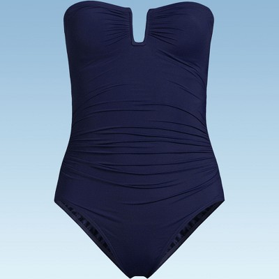 Lands' End Women's Slender Suit Tummy Control U-Wire Bandeau One Piece Swimsuit