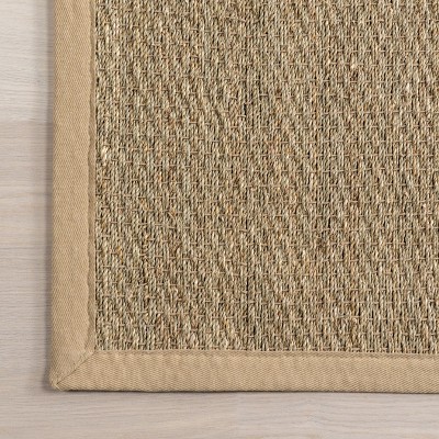 Beige Cotton Bordered Seagrass Runner Rug, 2' 6" x 6'