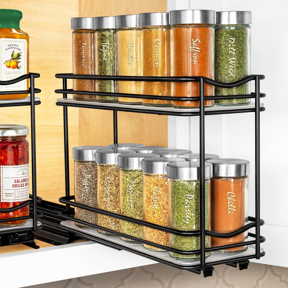 Lynk Professional Pull Out Sliding 2-Tier Spice Rack Cabinet Organizer Black: Powder-Coated Steel, Ball Bearing Glides