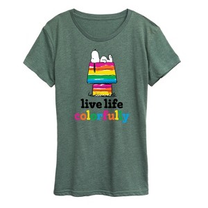 Women's - Peanuts - Live Life Colorfully Short Sleeve Graphic T-Shirt - 1 of 4