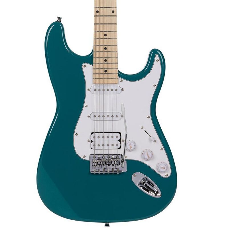 Monoprice Cali Classic HSS Electric Guitar with Gig Bag - Metallic Teal Body, White Pickguard, Maple Fingerboard - Indio Series, 2 of 7