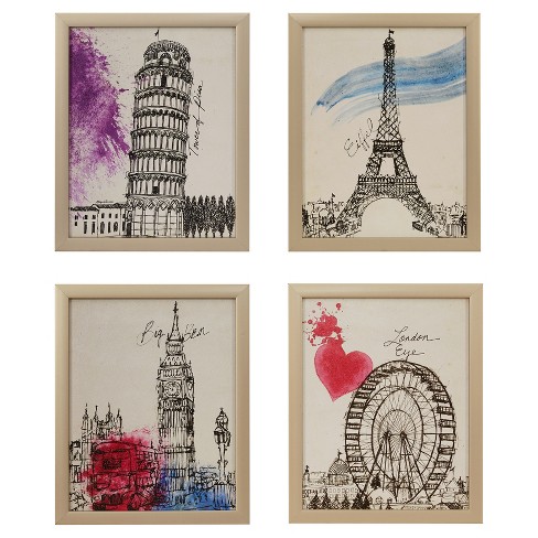 European Summer Days Framed Wall Art 4 Ps Set 14 76 X 17 72 X 4 3 Trends International Target