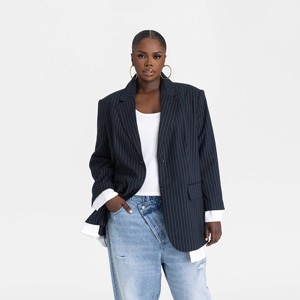 KBB by KAHLANA Women's 'The Shirt Blazer' - Navy/White Striped - 1 of 3