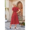 Womens Pleated Dress Cotton Tiered Breathable Dress for Summer Lightweight Short Sleeve V Neck Maxi Dresses Elastic Waist Boho Dress - 2 of 4