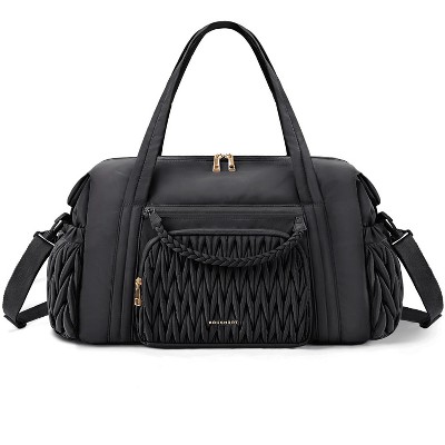 Quilted Duffle Bag for Women, Weekender Overnight Gym Travel Carry-On Bag, Black