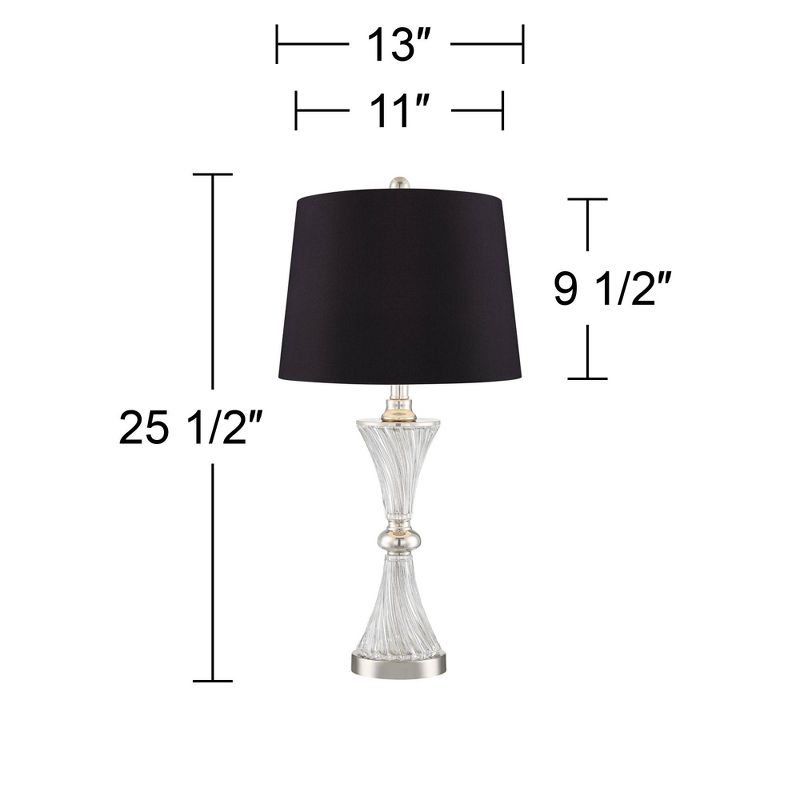 Regency Hill Luca Modern Table Lamps 25 1/2" High Set of 2 Clear Glass with USB Charging Port Black Faux Silk Shade for Bedroom Living Room Home Desk, 4 of 8