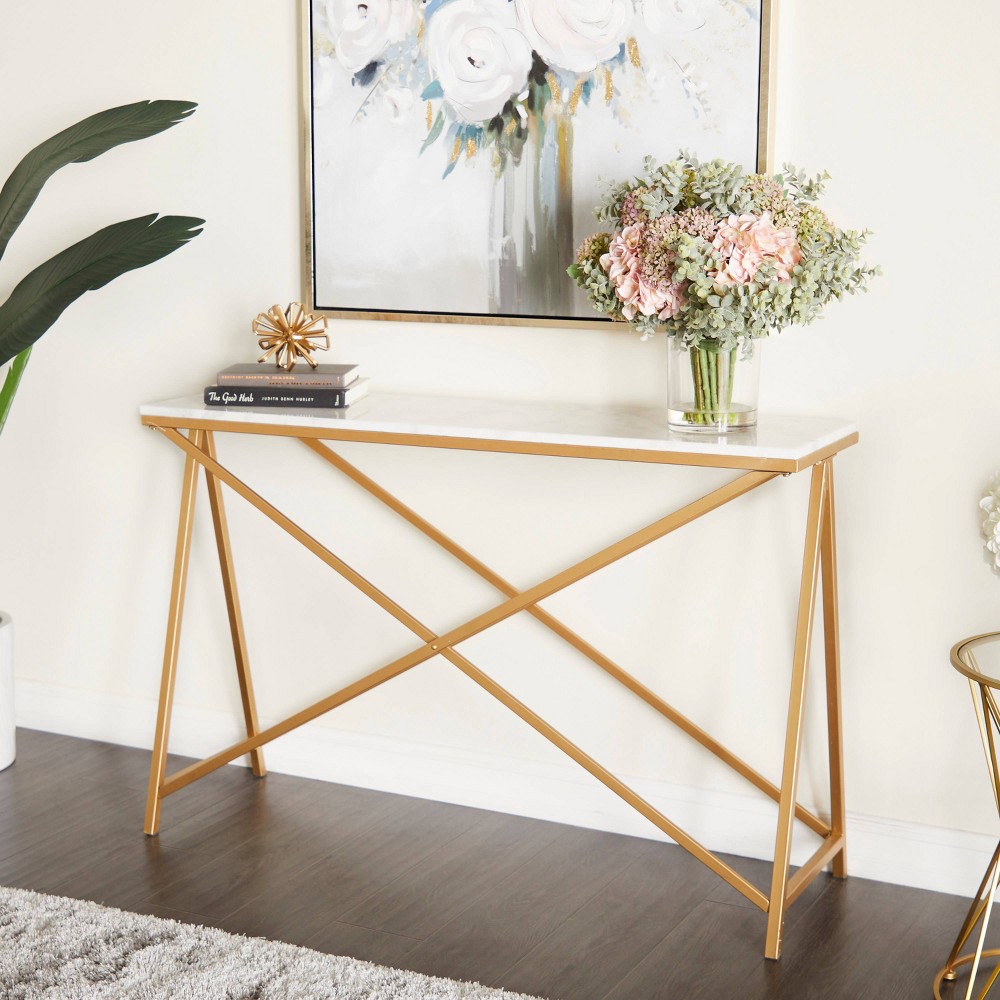 Photos - Coffee Table Contemporary Metal Console Table White - Olivia & May