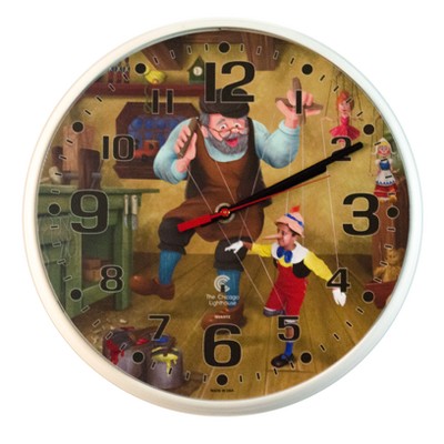 2.75" x 1.5" Pinocchio Children's Decorative Wall Clock White Frame - By Chicago Lighthouse