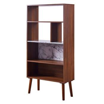 58" Kingston Bookshelf with Faux Marble Top Solid Wood Leg Walnut - Teamson Home