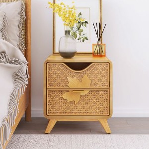 Hotraffy Traditional Style Hand-Carved 2-Drawers Nightstand - 1 of 4