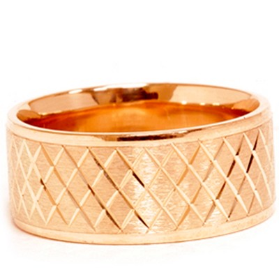 Pompeii3 Yellow Gold Hand Carved 8mm Flat Comfort Wedding Band