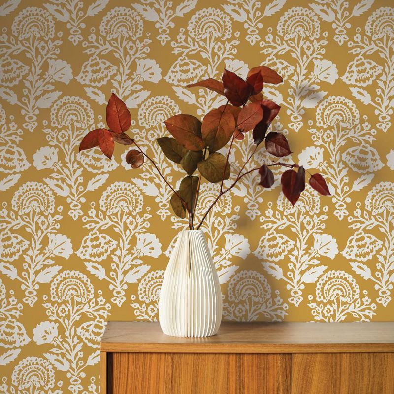 Tempaper Peel and Stick Wallpaper Floral Damask Ochre, 3 of 7