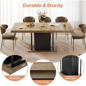 Zevemomo 63"-78.7" Expandable Farmhouse Table, 6-10 Seater Rectangular Thick Top with Metal Track & Central Base, Brown for Living Room & Office - 1 of 4