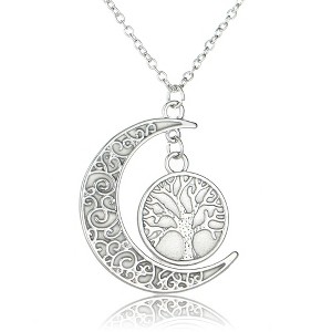 Glow in Dark Moon Tree of Life Pendant Chain Necklace Women Ginger Lyne Collection - 1 of 3